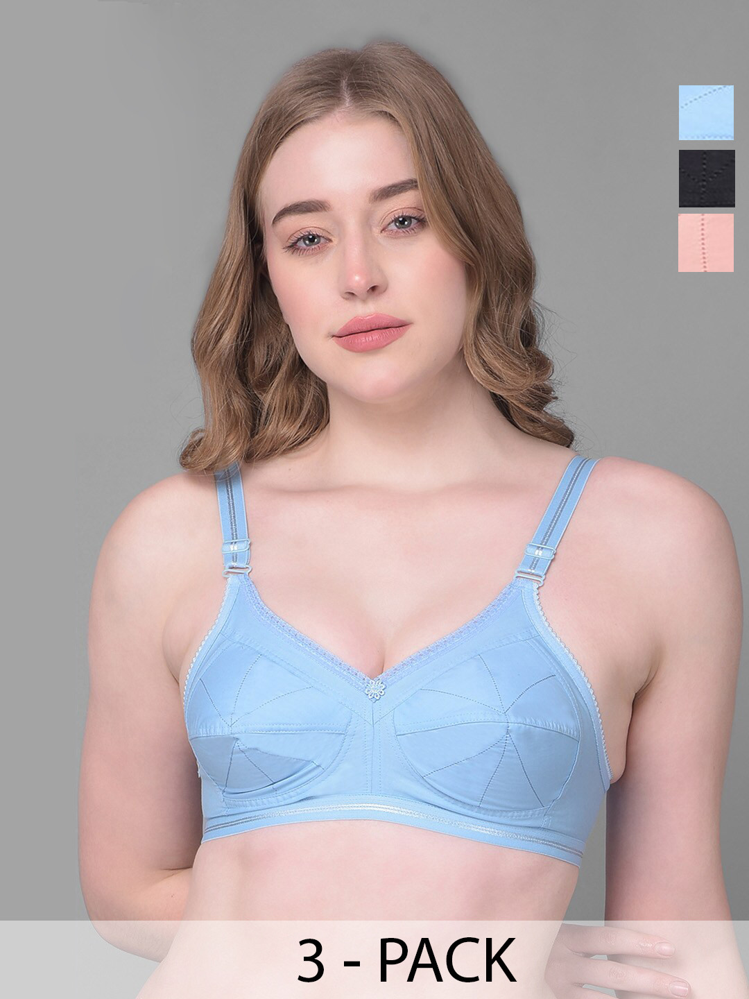 

Dollar Missy Pack Of 3 Full Coverage All Day Comfort Cotton Everyday Bras, Black