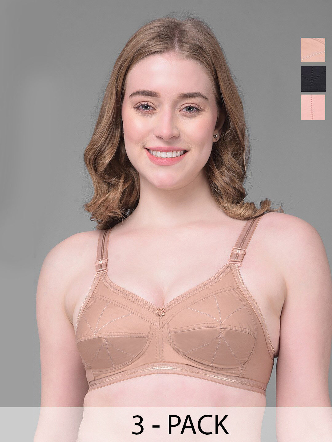 

Dollar Missy Pack Of 3 Full Coverage All Day Comfort Cotton Everyday Bras, Black