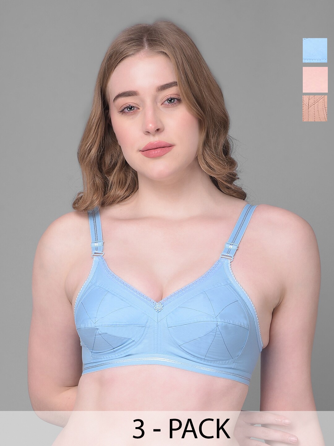 

Dollar Missy Pack Of 3 Full Coverage All Day Comfort Cotton Everyday Bras, Pink