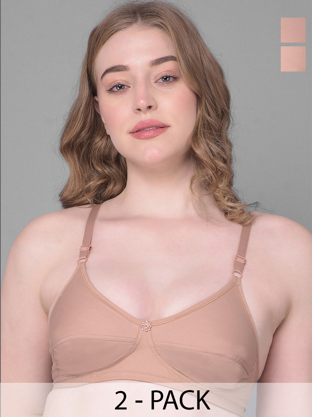 

Dollar Missy Pack Of 2 Full Coverage All Day Comfort Cotton Everyday Bras, Beige