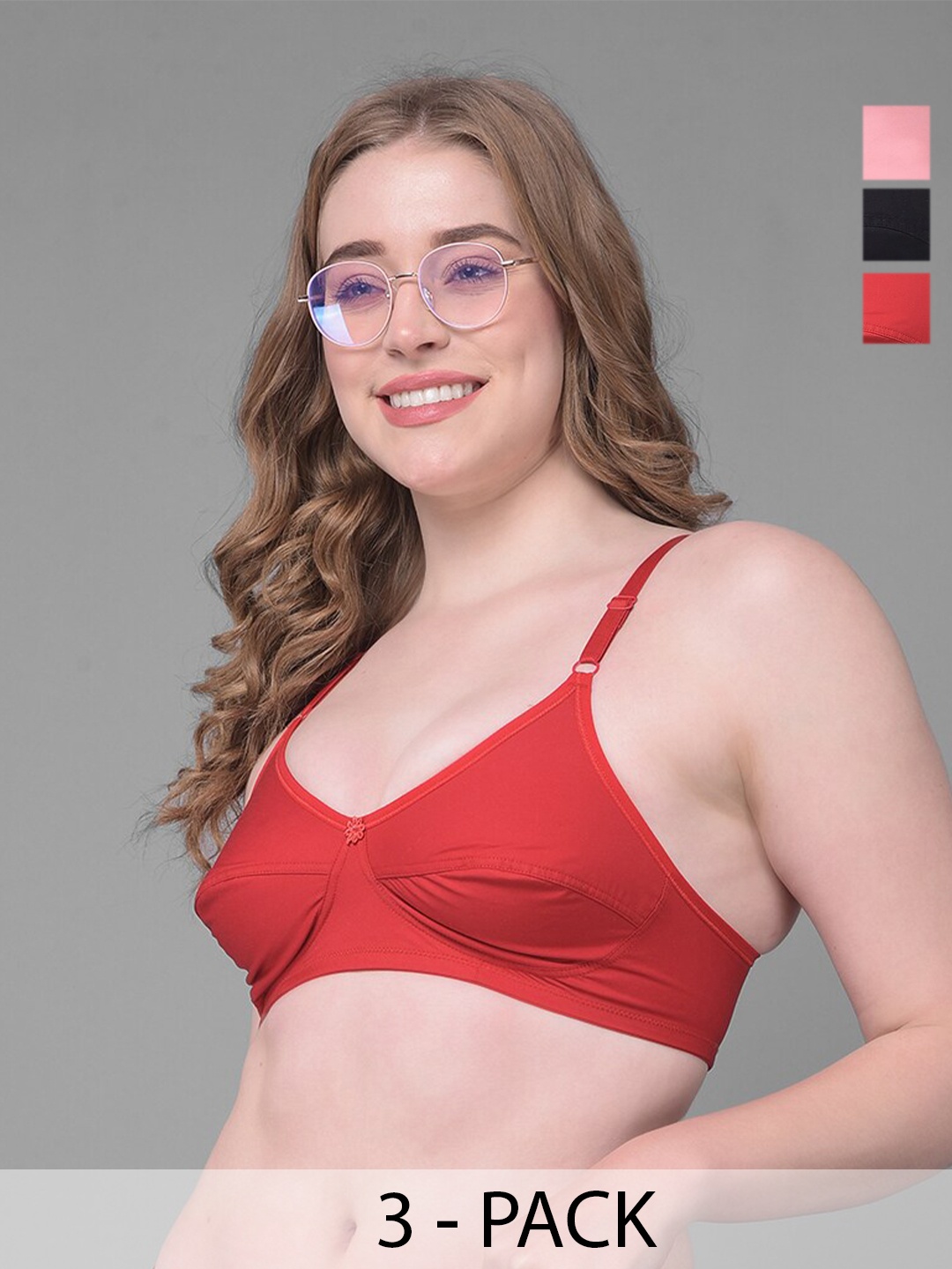 

Dollar Missy Pack Of 3 Full Coverage All Day Comfort Cotton Everyday Bras, Black