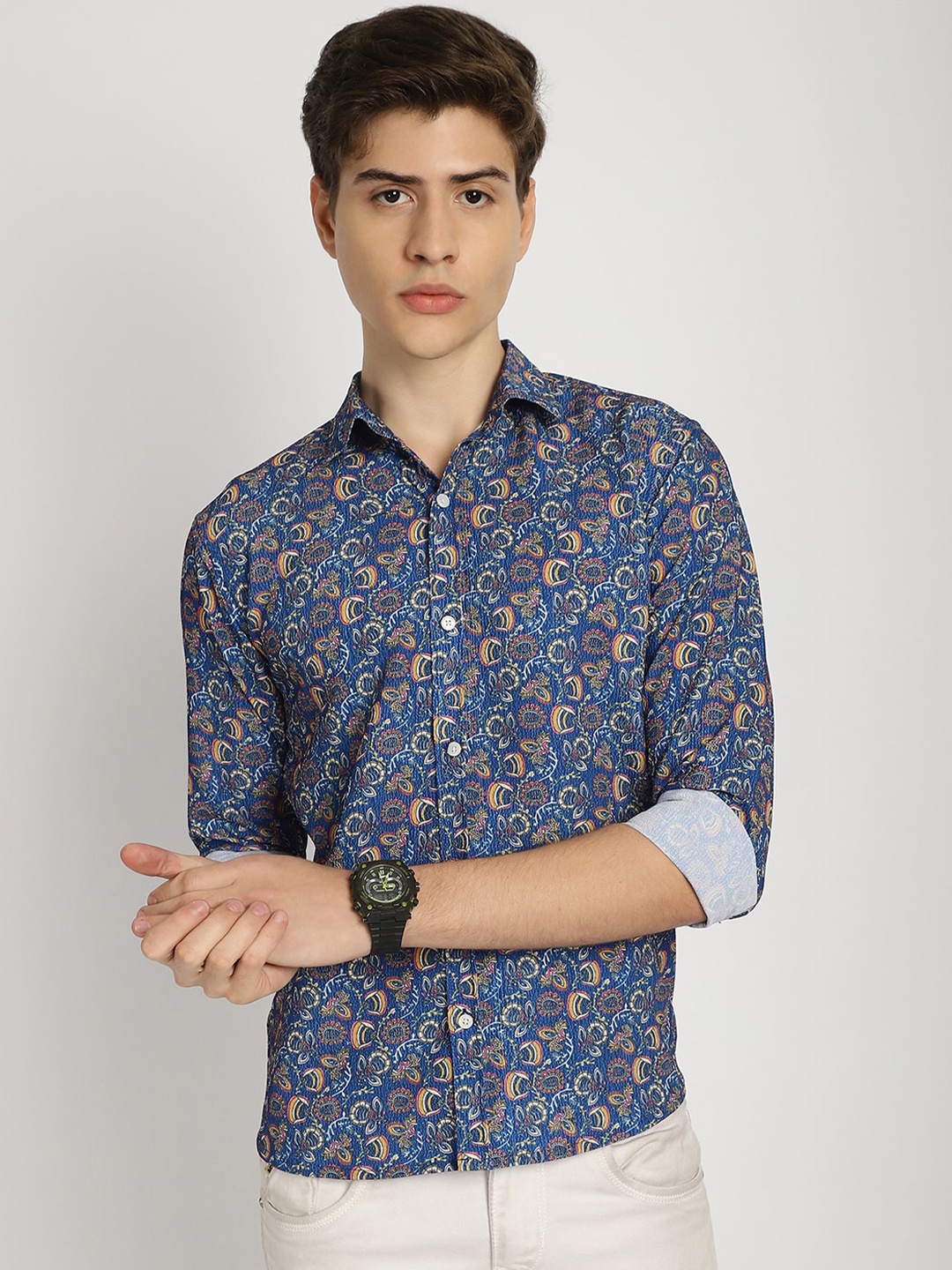 

Frempy Slim Fit Floral Abstract Printed Casual Shirt, Blue