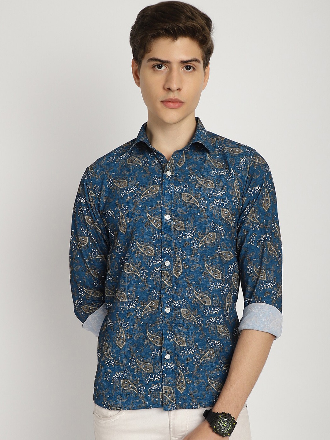 

Frempy Slim Fit Abstract Printed Casual Shirt, Teal