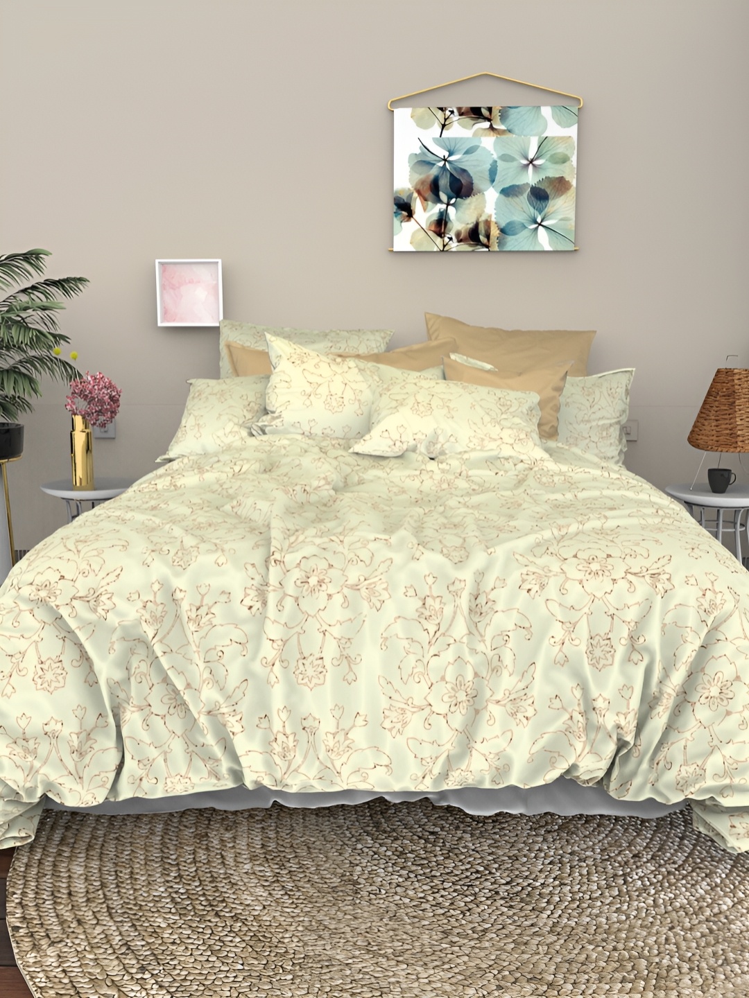 

THE WHITE MOSS Pink & Cream Ethnic Motifs 600 TC King Bedsheet with 2 Pillow Covers