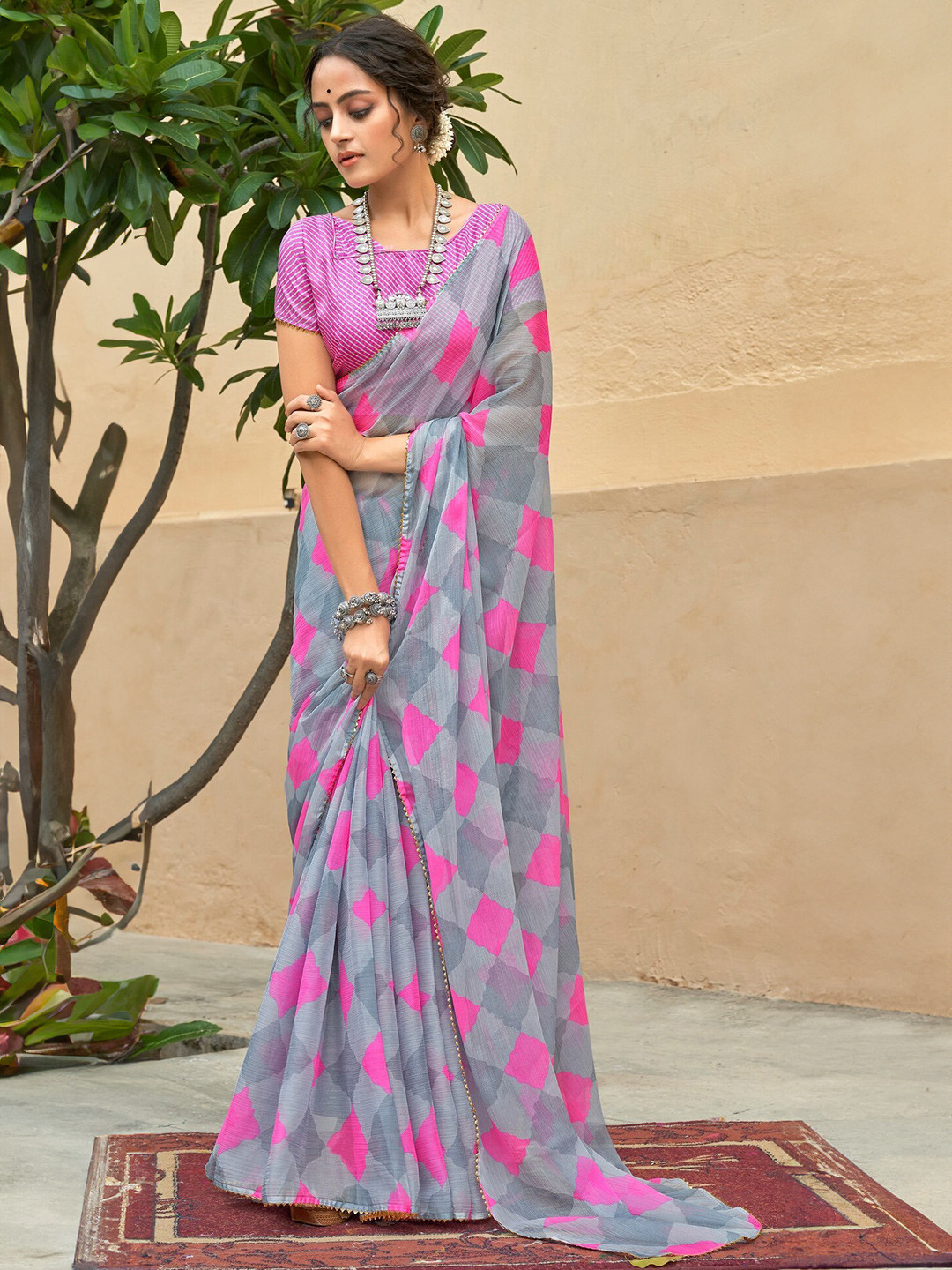 

PBS PRINTS Printed Gotta Patti Saree, Grey