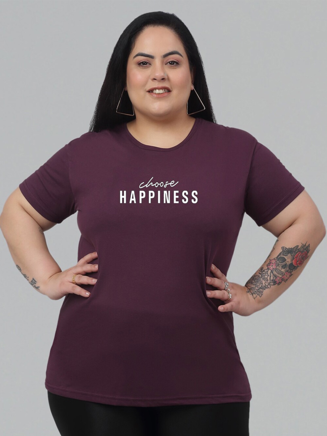 

Trend Level Plus Size Typography Printed Pure Cotton T-shirt, Burgundy