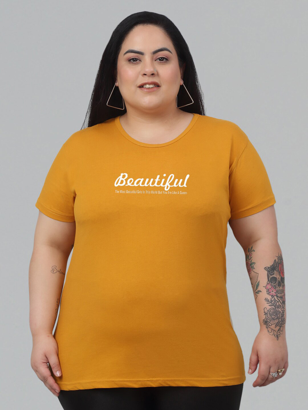 

Trend Level Regular Fit Printed Short Sleeves Round Neck Cotton Applique T-shirt, Mustard