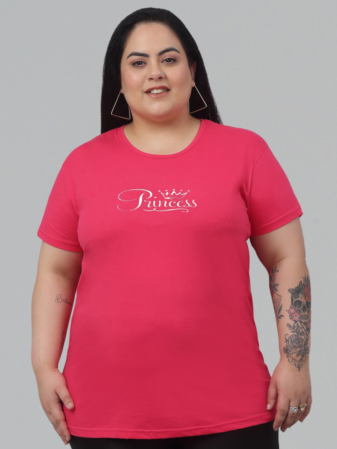 

Trend Level Plus Size Typography Printed Pure Cotton T-shirt, Pink