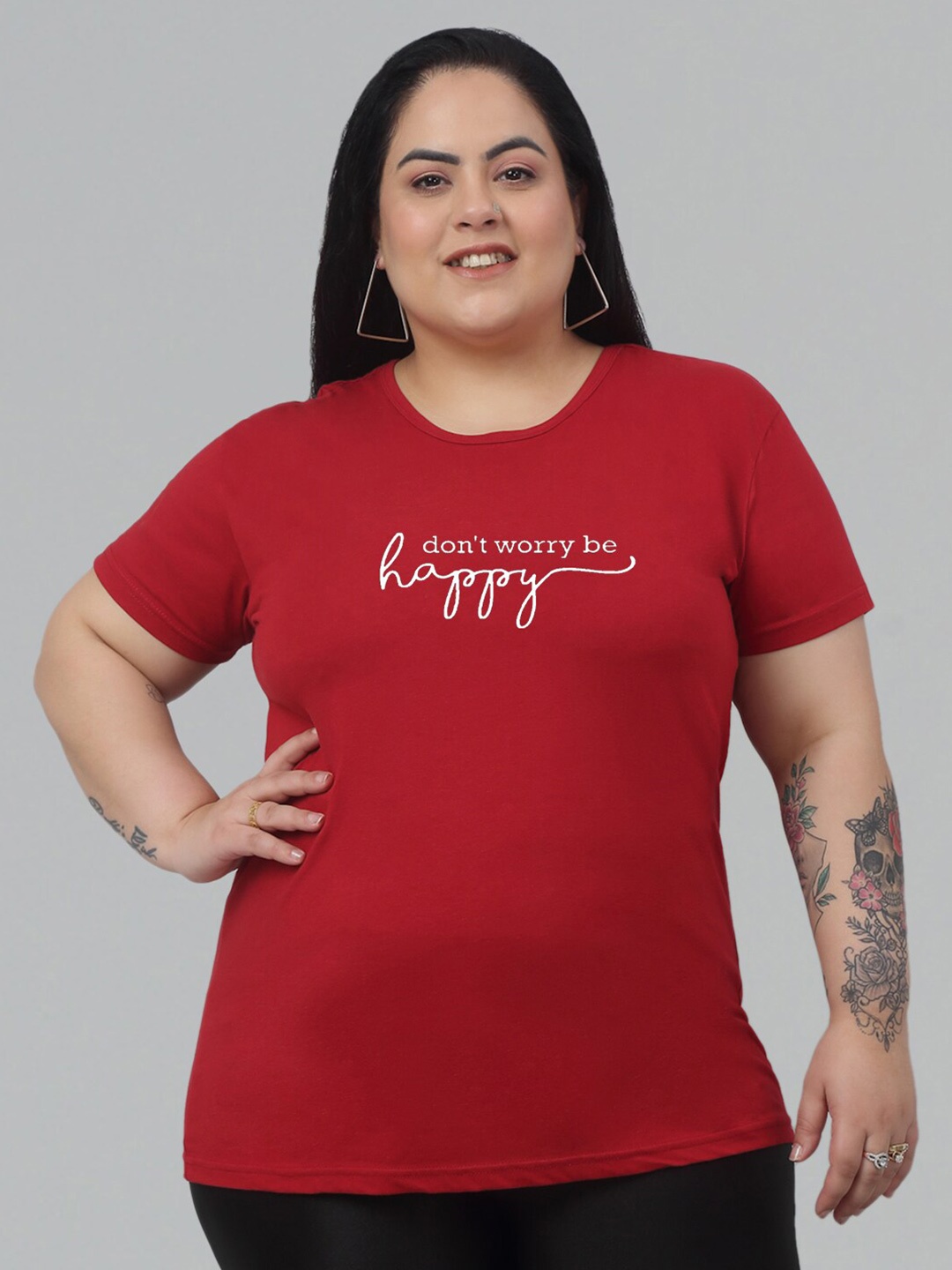 

Trend Level Plus Size Typography Printed Cotton T-shirt, Maroon