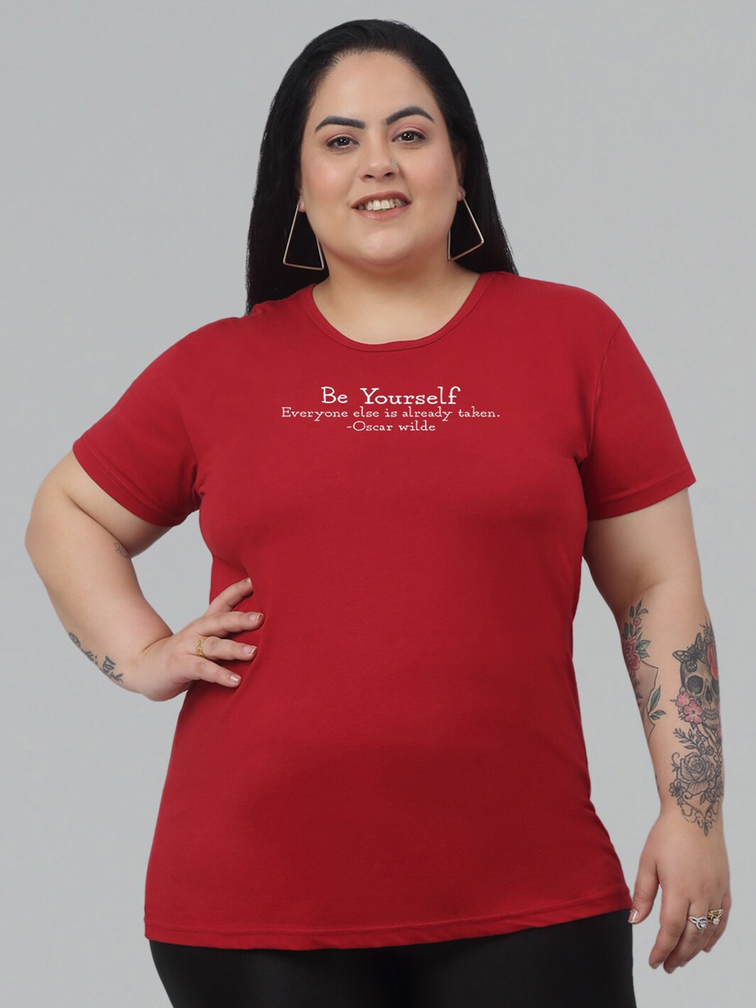 

Trend Level Plus Size Typography Printed Cotton T-shirt, Maroon