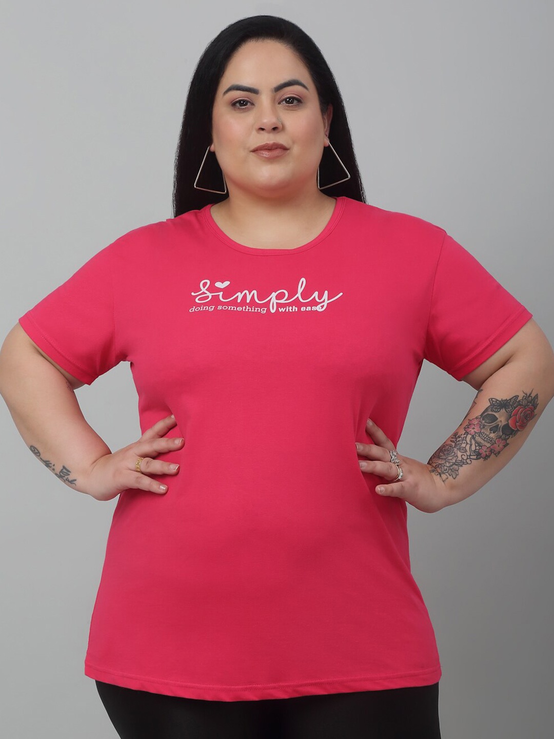 

Trend Level Plus Size Typography Printed Cotton T-shirt, Pink