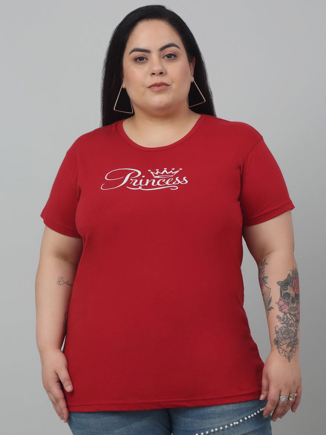Trend Level Plus Size Typography Printed T-shirt, Maroon