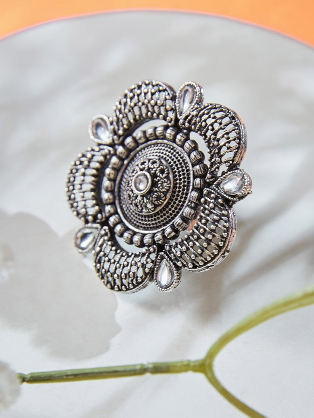 

ATIBELLE Silver-Plated Stone-Studded Finger Ring