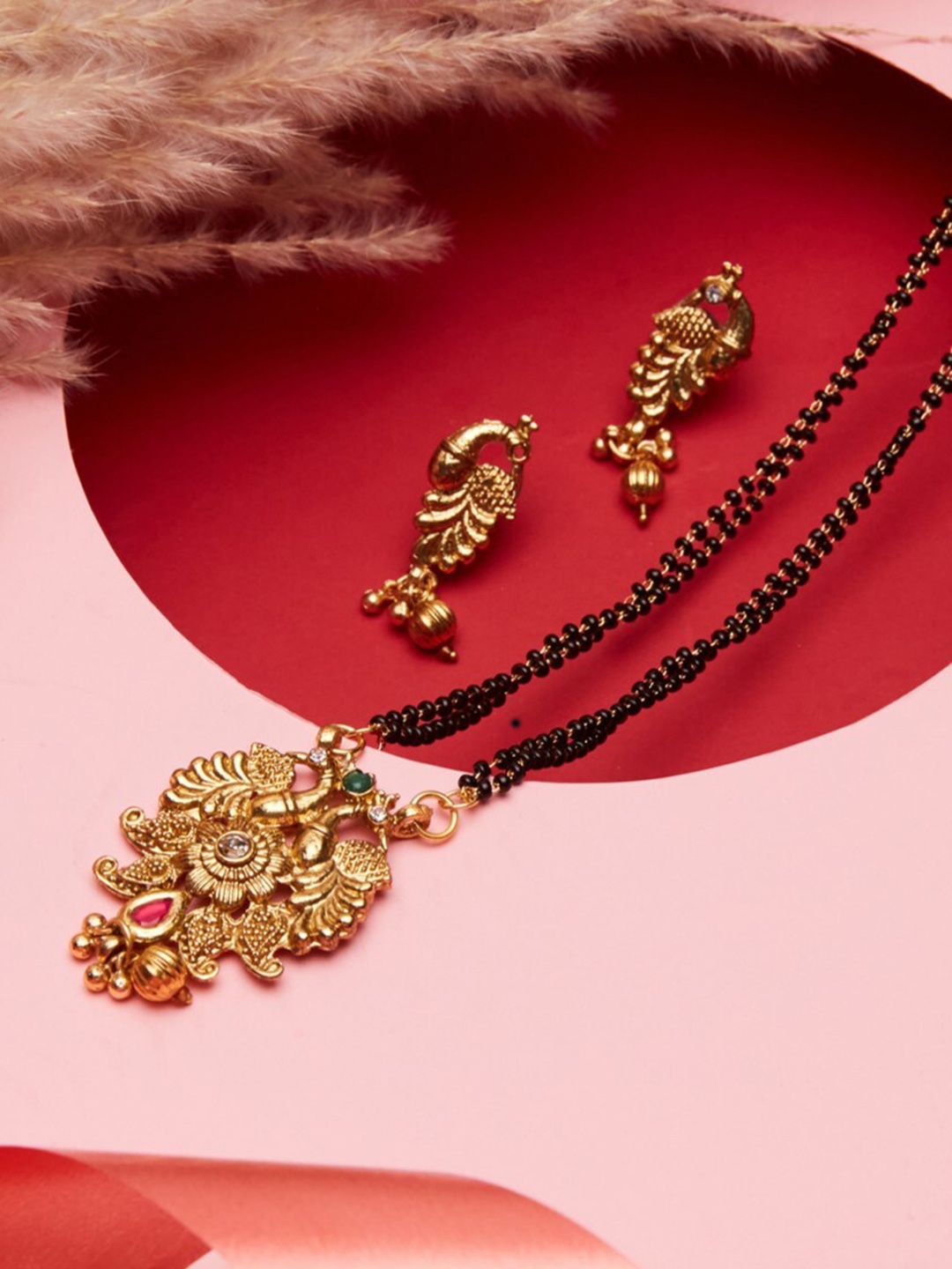 

ATIBELLE Gold-Plated Stones Studded and Beaded Mangalsutra