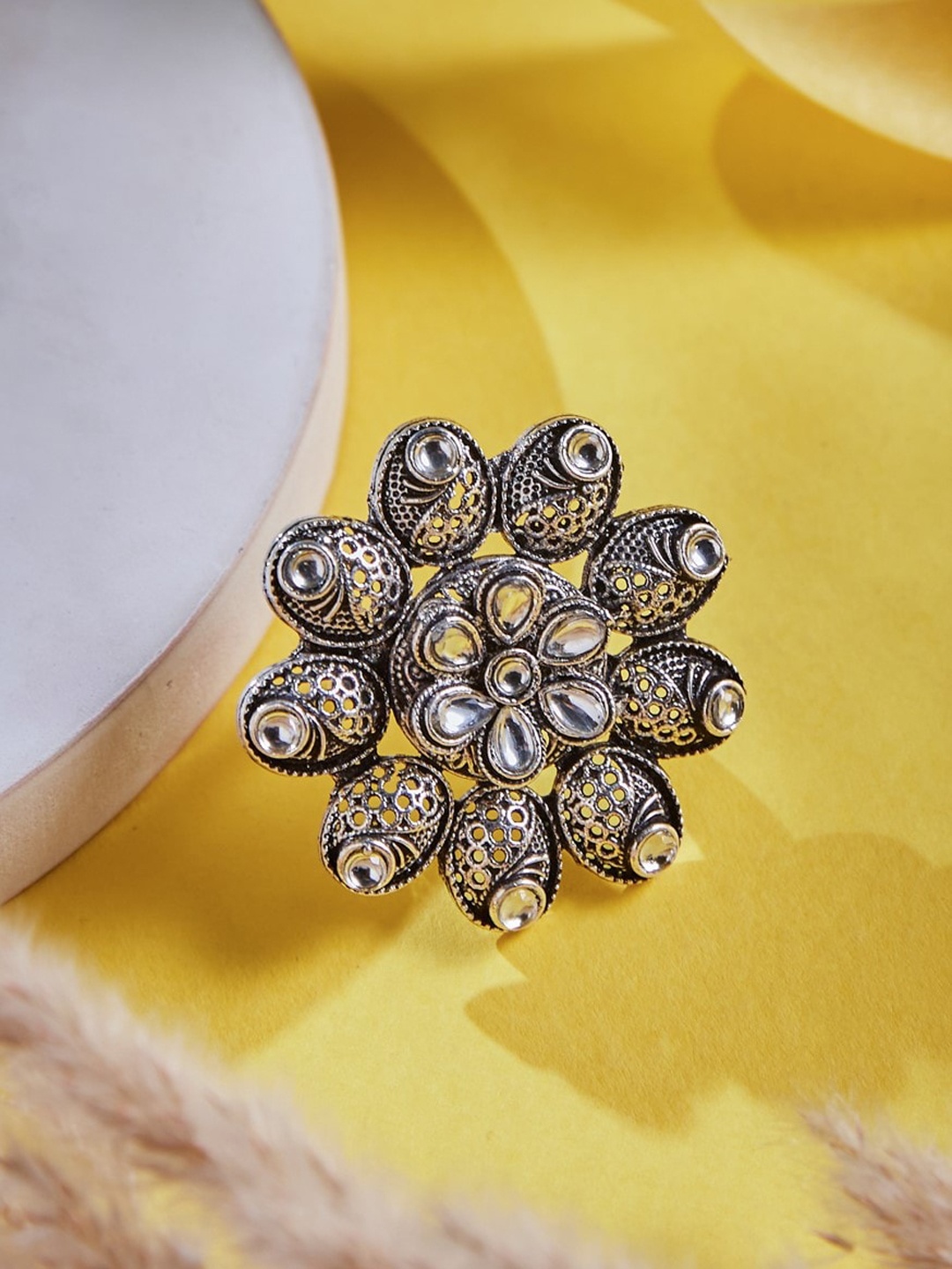 

ATIBELLE Silver-Plated Stones-Studded Finger Ring