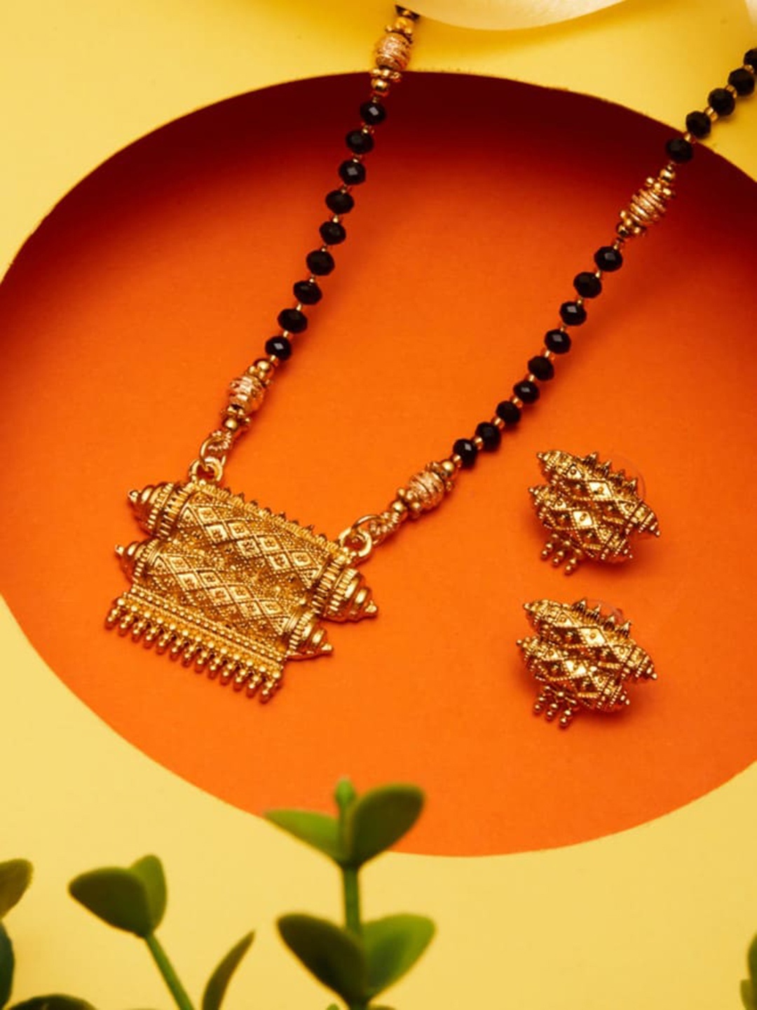 

ATIBELLE Gold-Plated Stones Studded and Beaded Mangalsutra