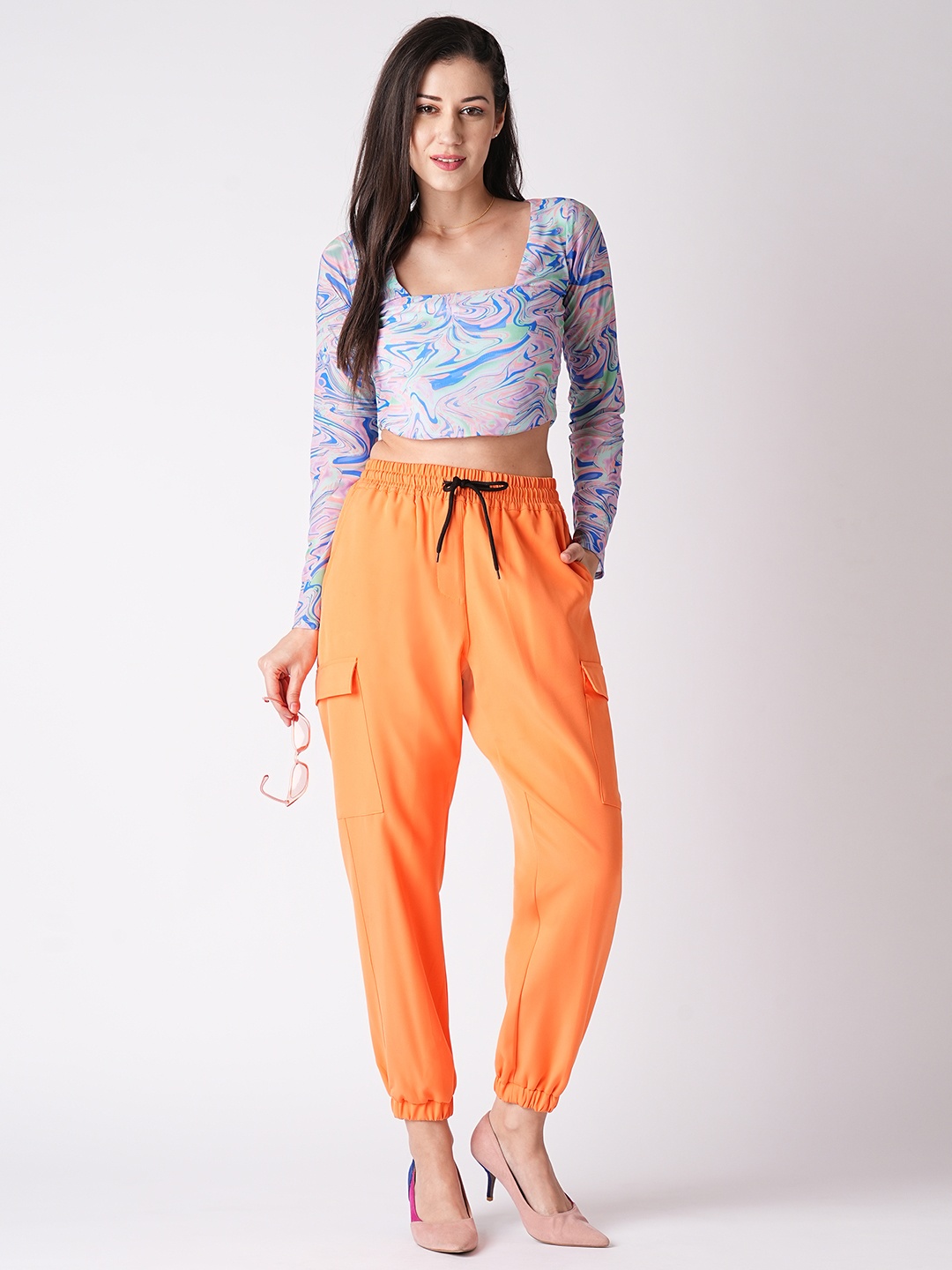 

Globus Women Neon Orange Loose Fit Joggers Trousers