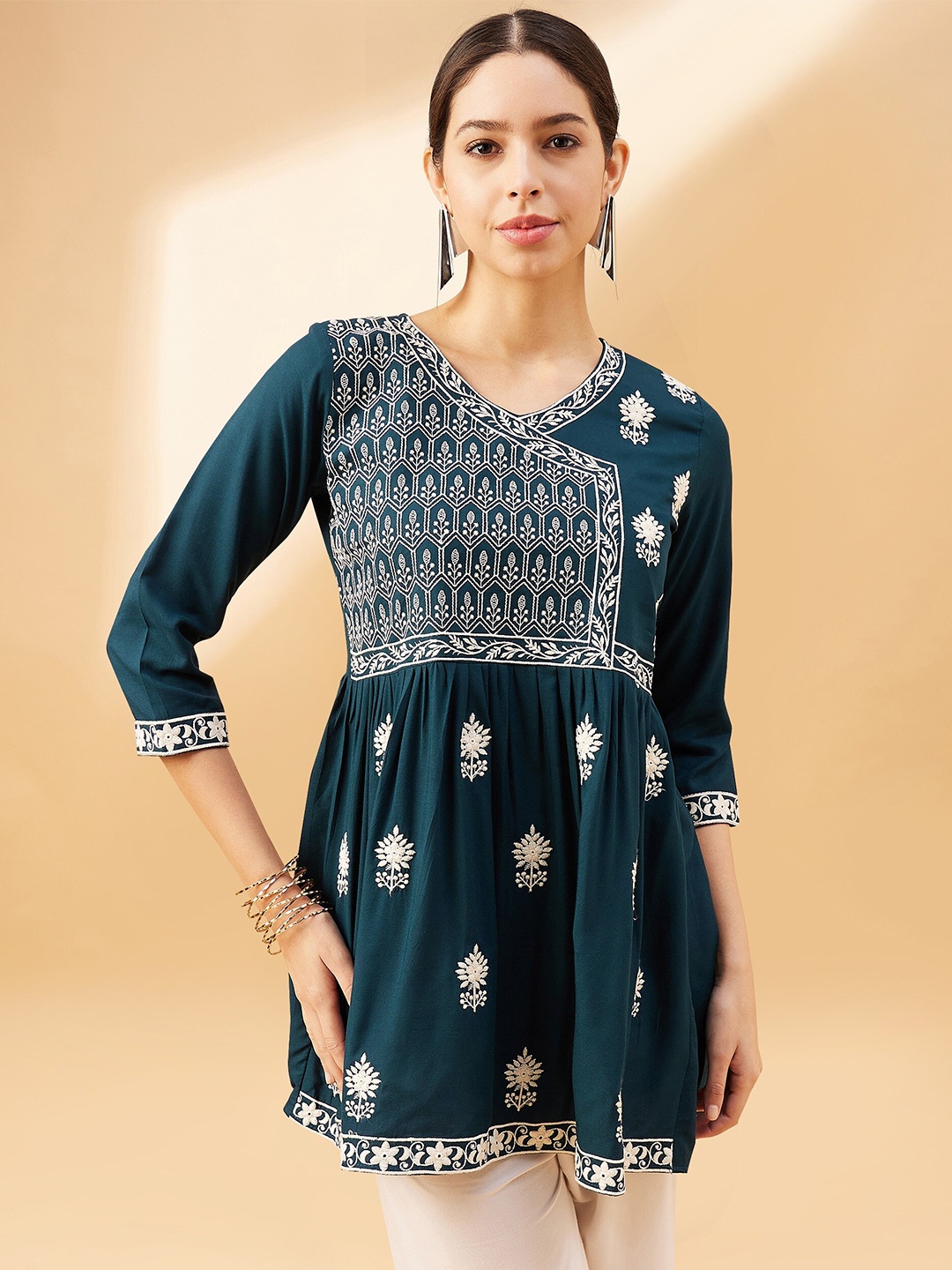 

all about you Floral Embroidered Empire Longline Top, Blue