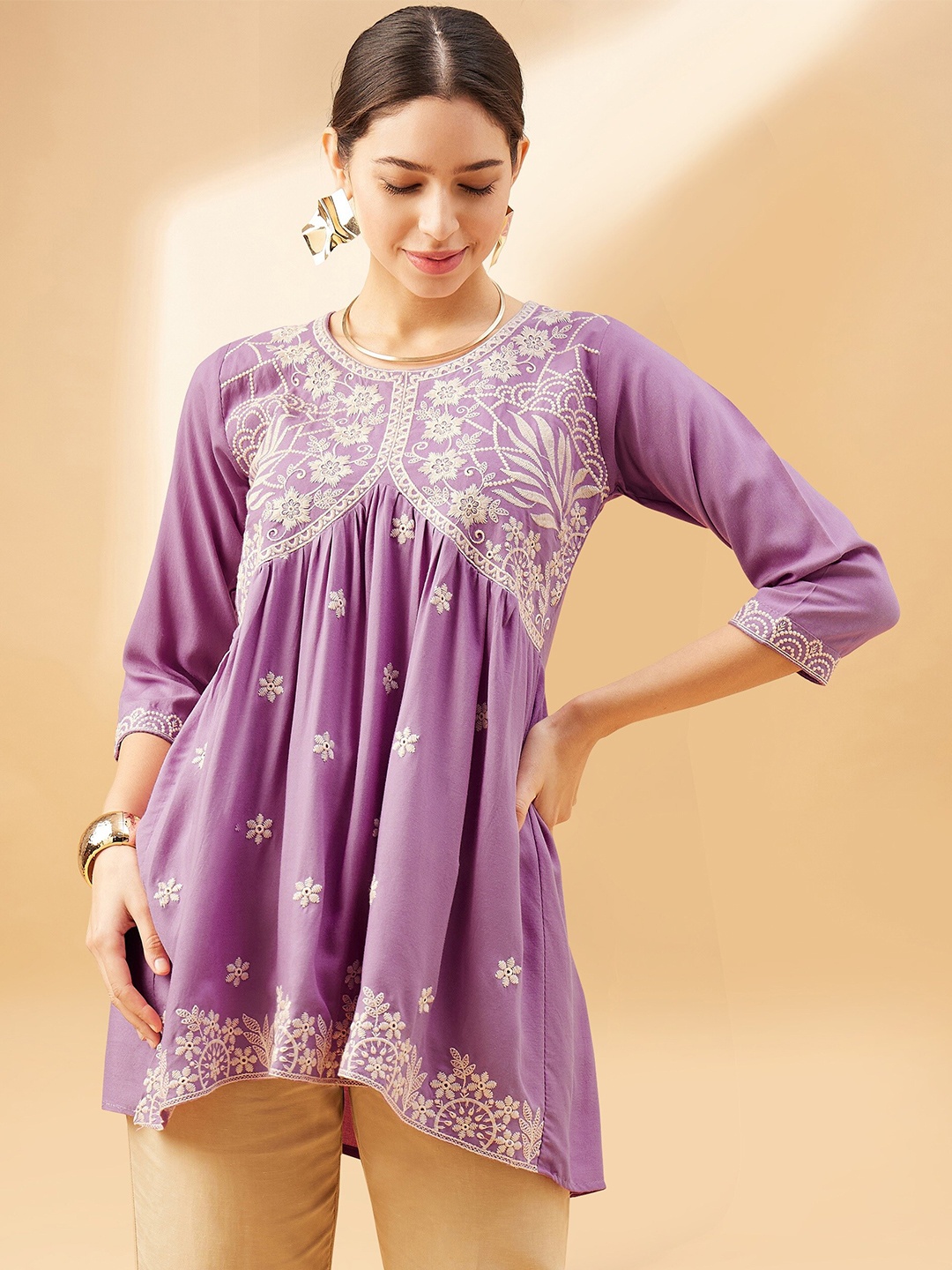 

all about you Floral Printed High-Low Longline Opaque Casual Top, Lavender