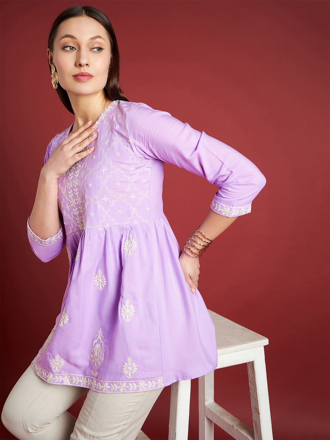 

all about you Floral Embroidered Empire Longline Top, Lavender