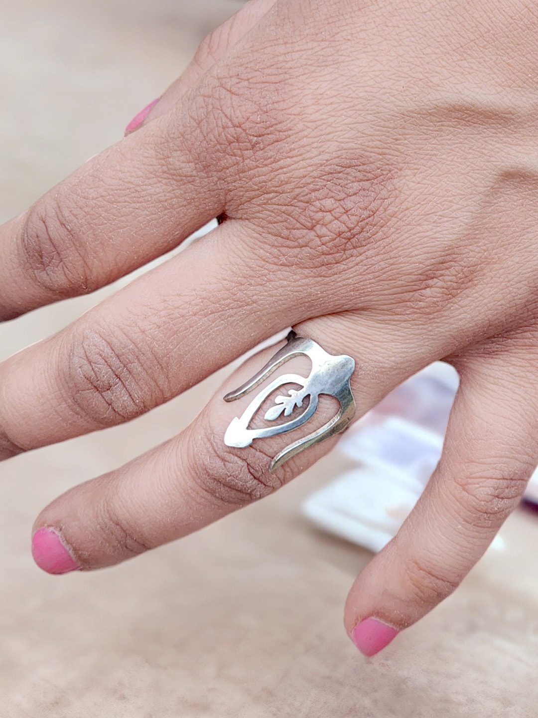 

Goldnera Silver-Plated Trishul Design Adjustable Finger Ring