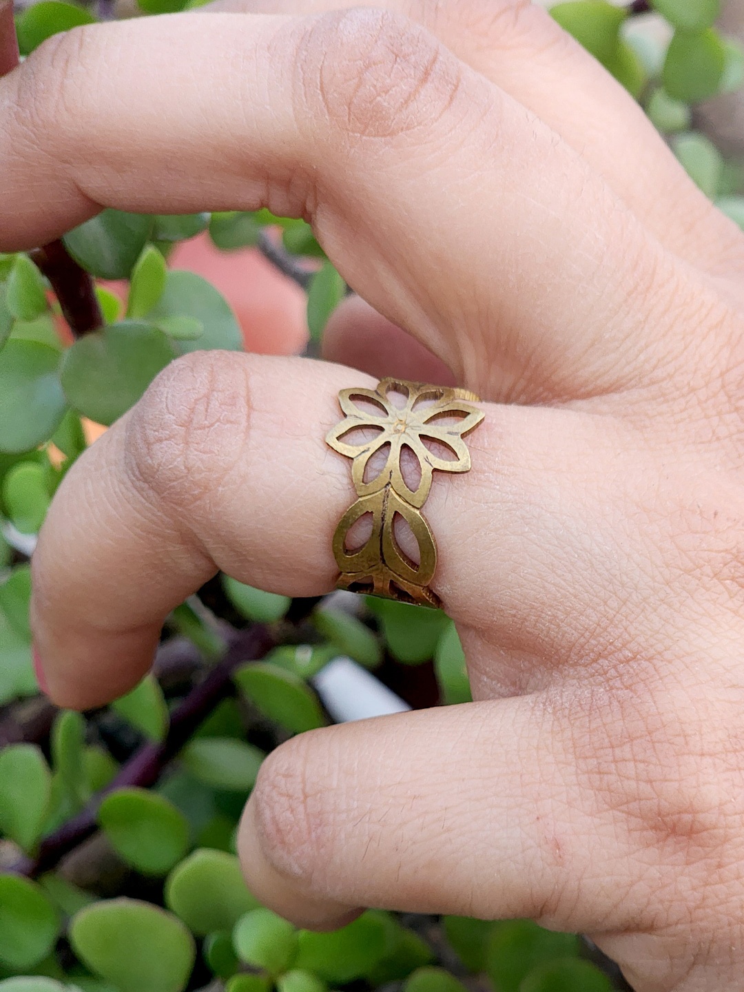 

Goldnera Brass Plated Floral Detail Boho Ring, Bronze