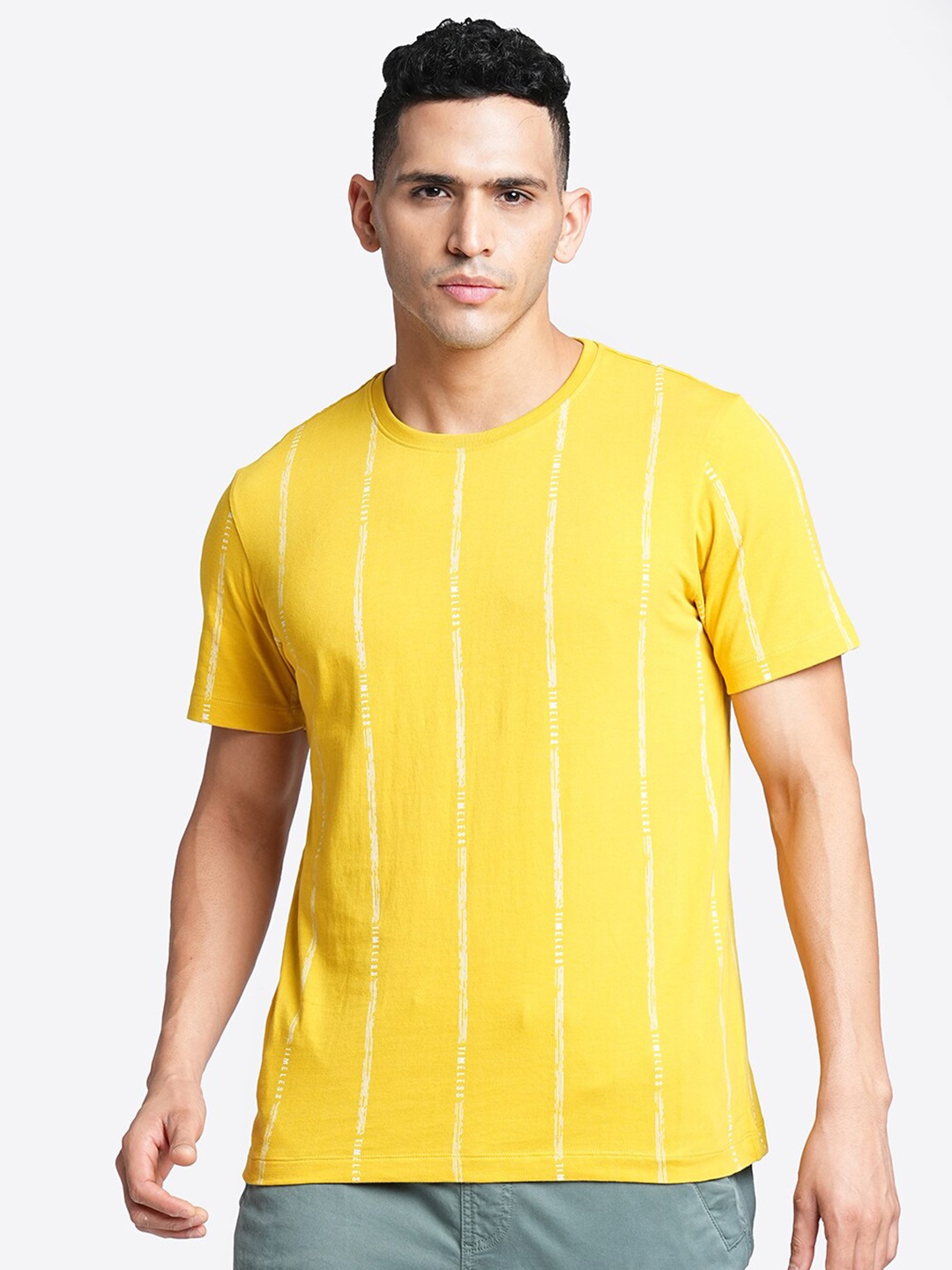 

Blue Buddha Striped Cotton T-shirt, Yellow