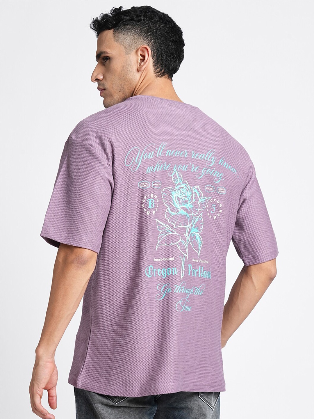 

Blue Buddha Typography Printed Pure Cotton Oversized T-shirt, Lavender