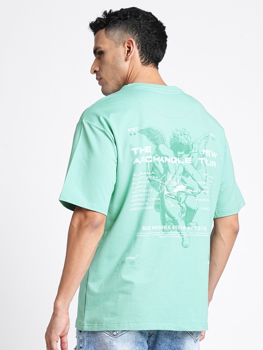 

Blue Buddha Typography Printed Pure Cotton Oversized T-shirt, Sea green