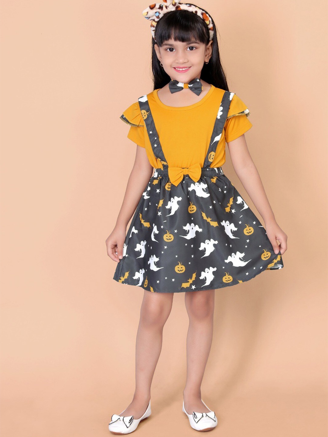 

BAESD Girls Printed Top with Skirt, Mustard