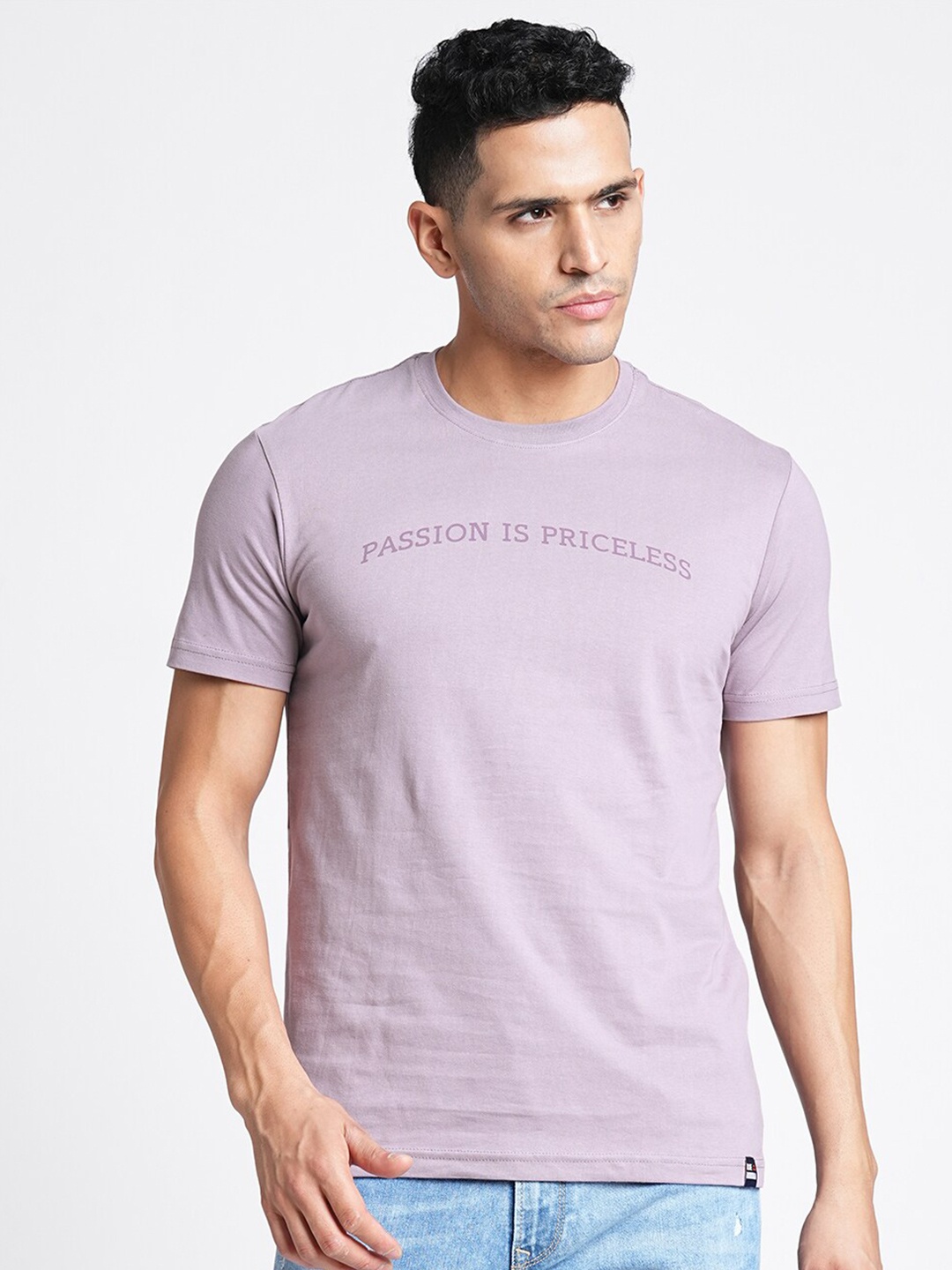 

Blue Buddha Typography Printed Cotton T-shirt, Lavender