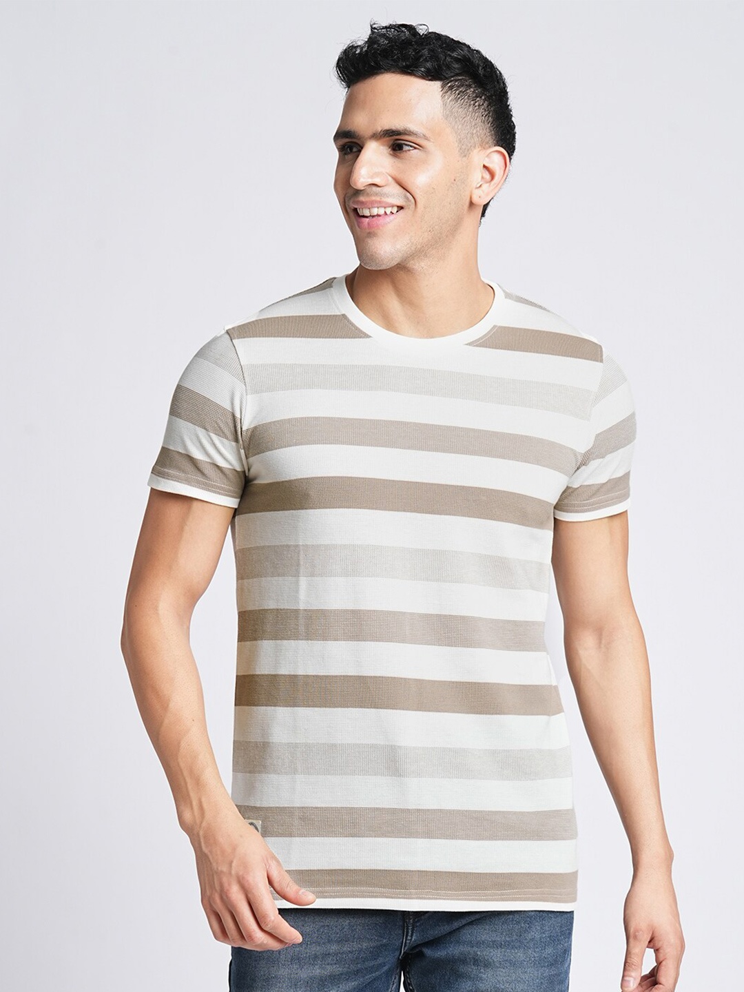

Blue Buddha Striped Cotton T-shirt, Grey