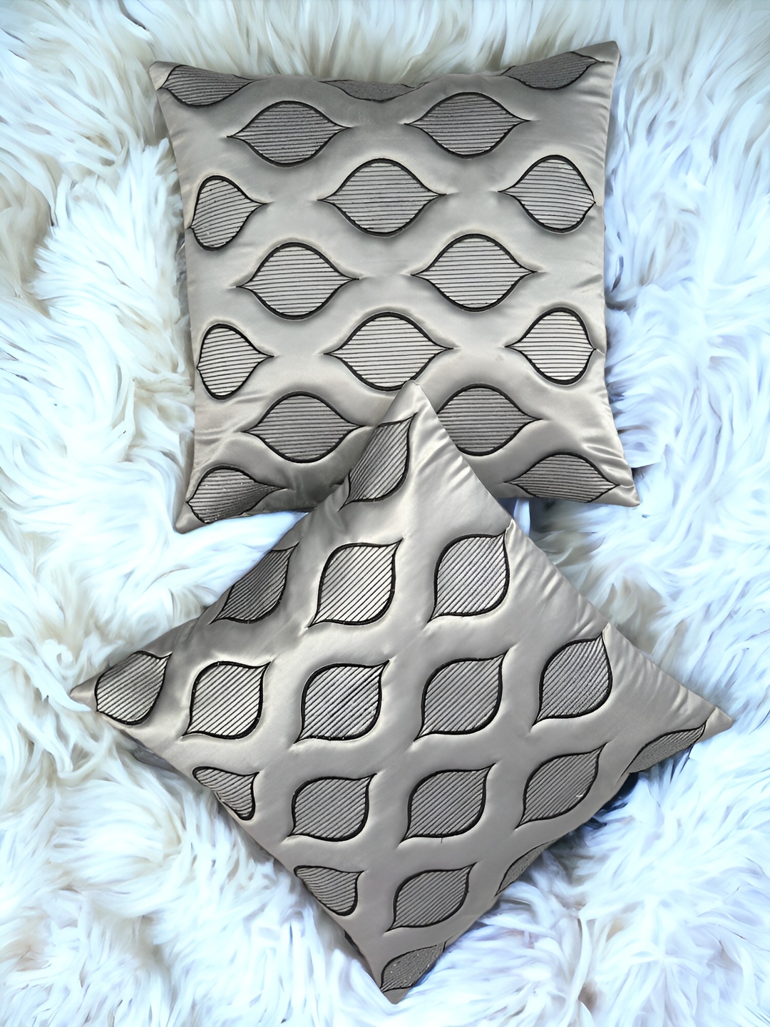 

Zikrak Exim Silver Toned & Blue 2 Pieces Embroidered Satin Square Cushion Covers