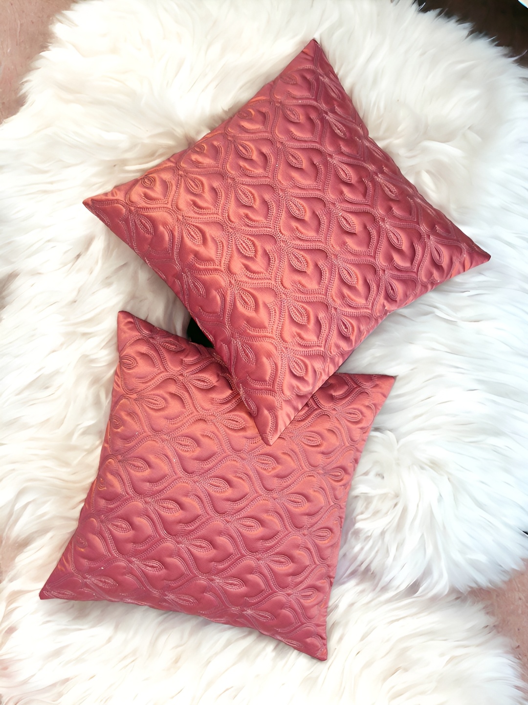

Zikrak Exim Pink 2 Pieces Embroidered Satin Square Cushion Covers