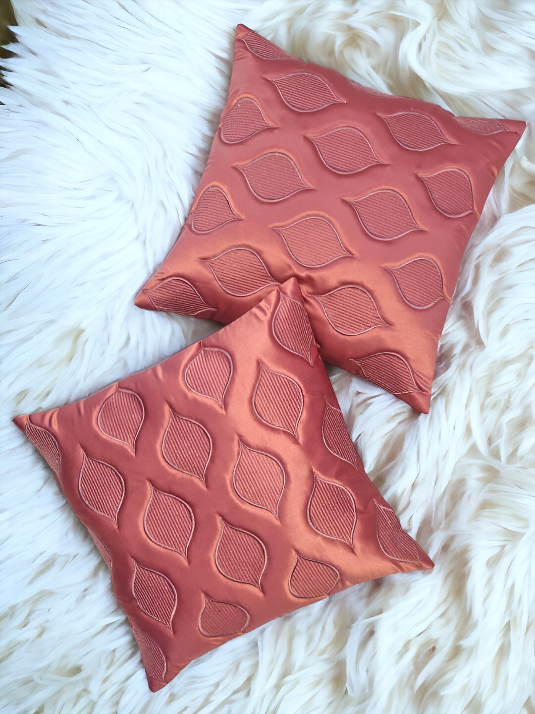 

Zikrak Exim Pink 2 Pieces Embroidered Satin Square Cushion Covers