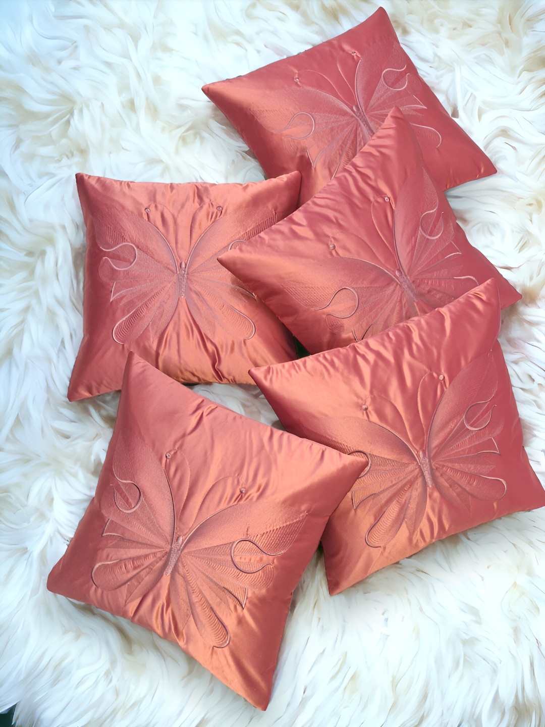 

Zikrak Exim Pink 5 Pieces Embroidered Satin Square Cushion Covers