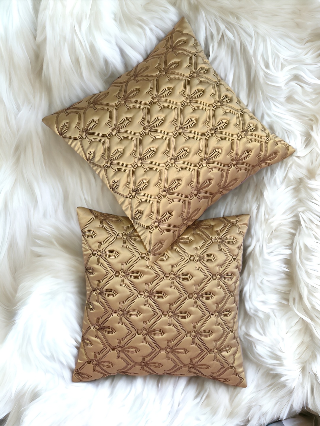 

Zikrak Exim Beige 2 Pieces Embroidered Satin Square Cushion Covers