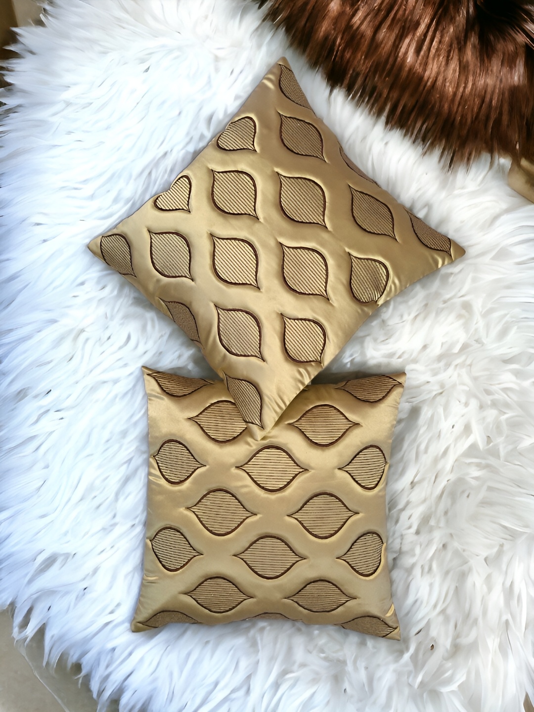 

Zikrak Exim Beige 2 Pieces Embroidered Satin Square Cushion Covers