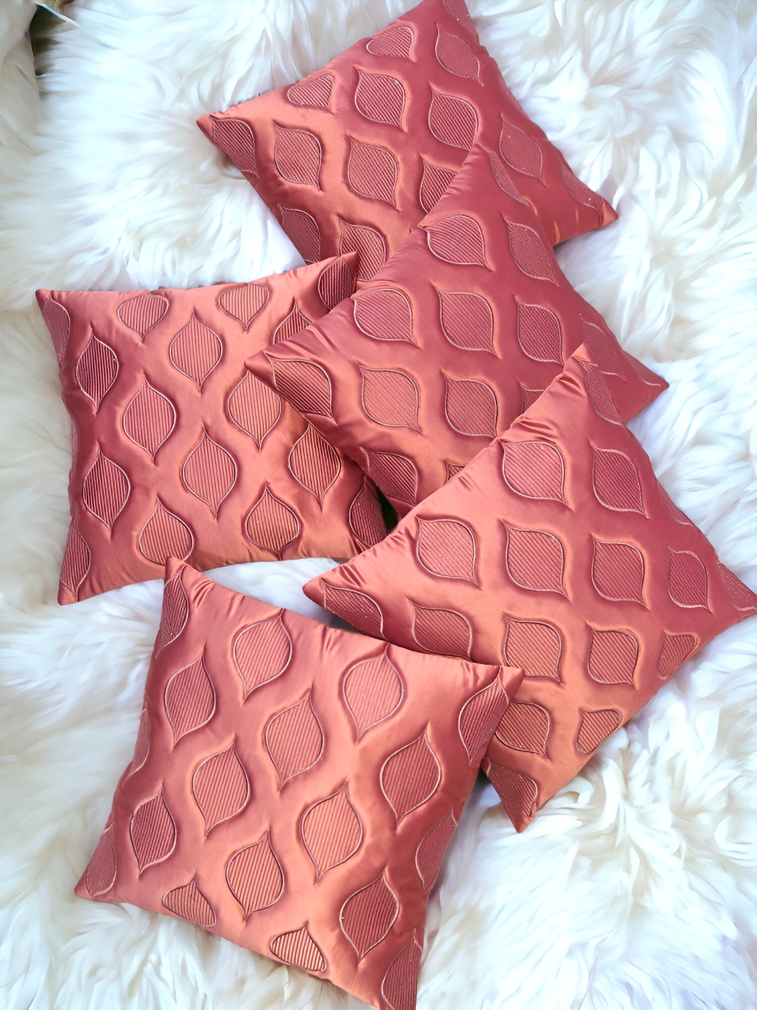 

Zikrak Exim Pink 5 Pieces Embroidered Satin Square Cushion Covers