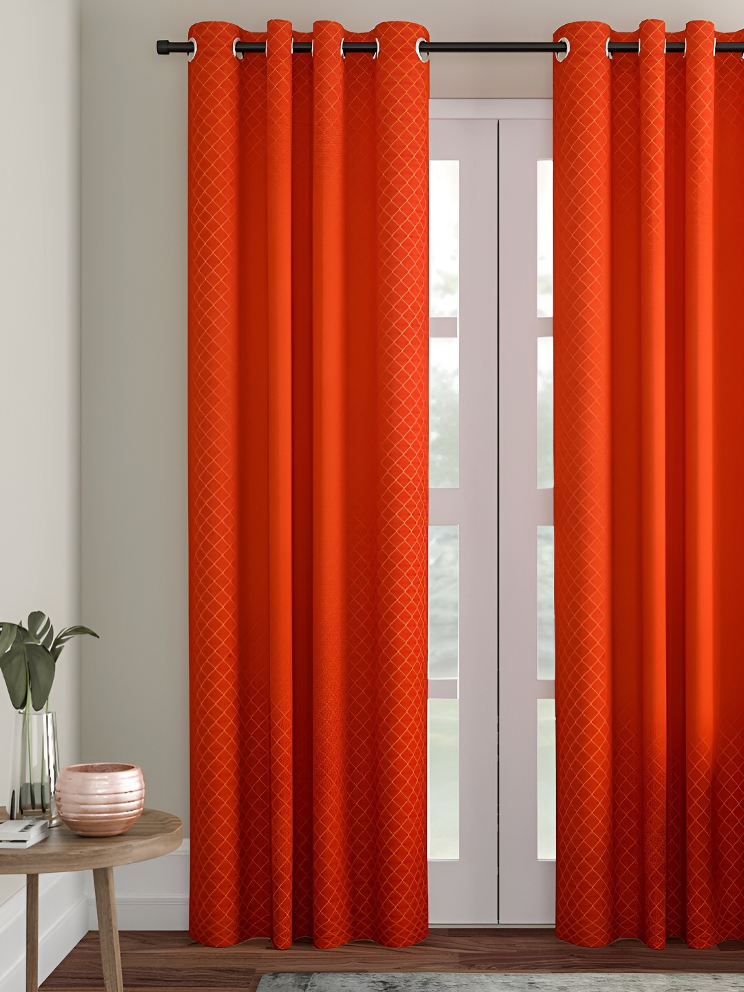 

Aura Rust Geometric Printed Room Darkening Long Door Curtain