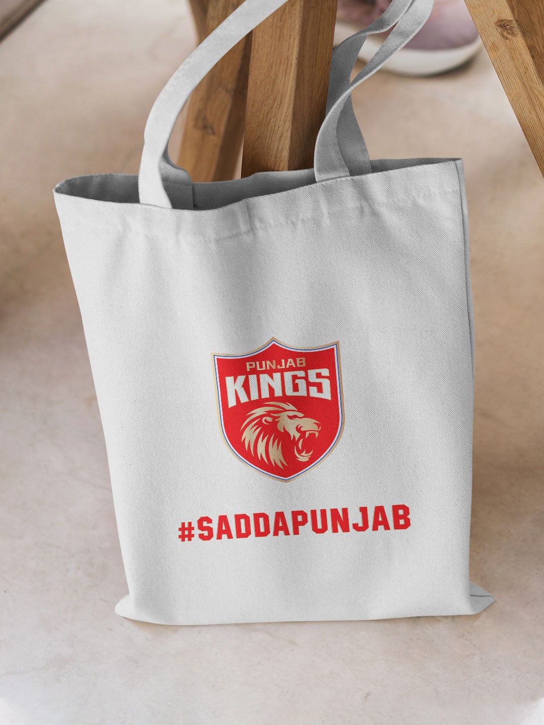 

FanCode Unisex Punjab Kings Printed Canvas Shopper Tote Bag, White