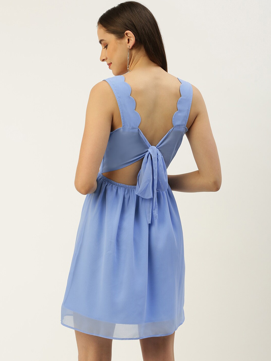 

ROVING MODE Square Neck Fit & Flare Dress, Blue
