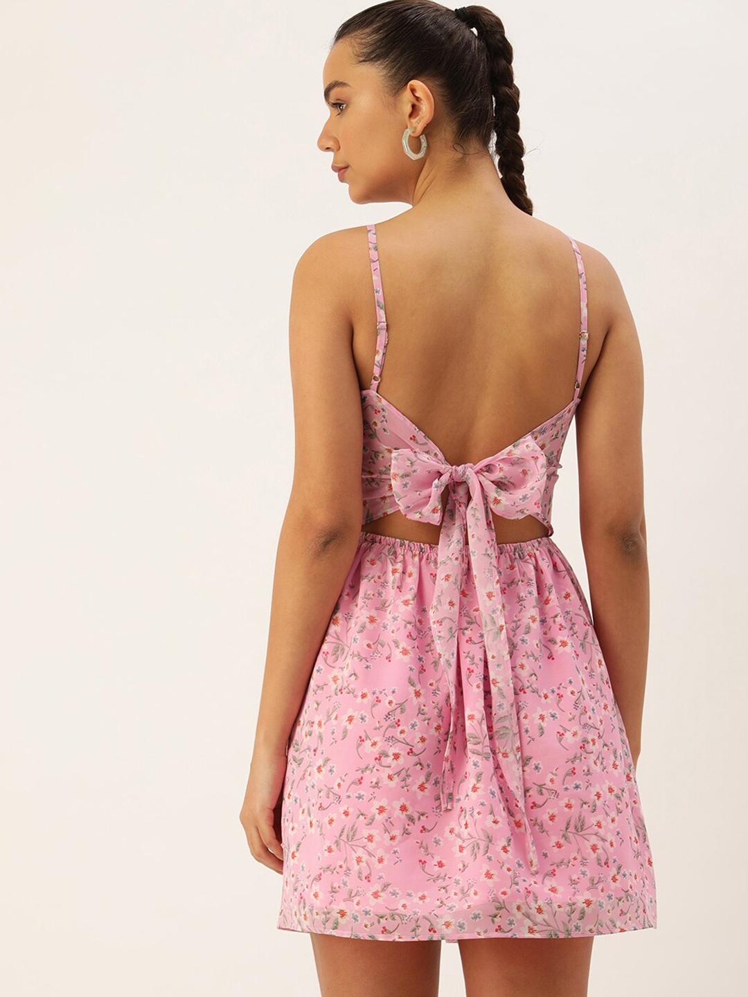 

ROVING MODE Floral Print Georgette Fit & Flare Dress, Pink