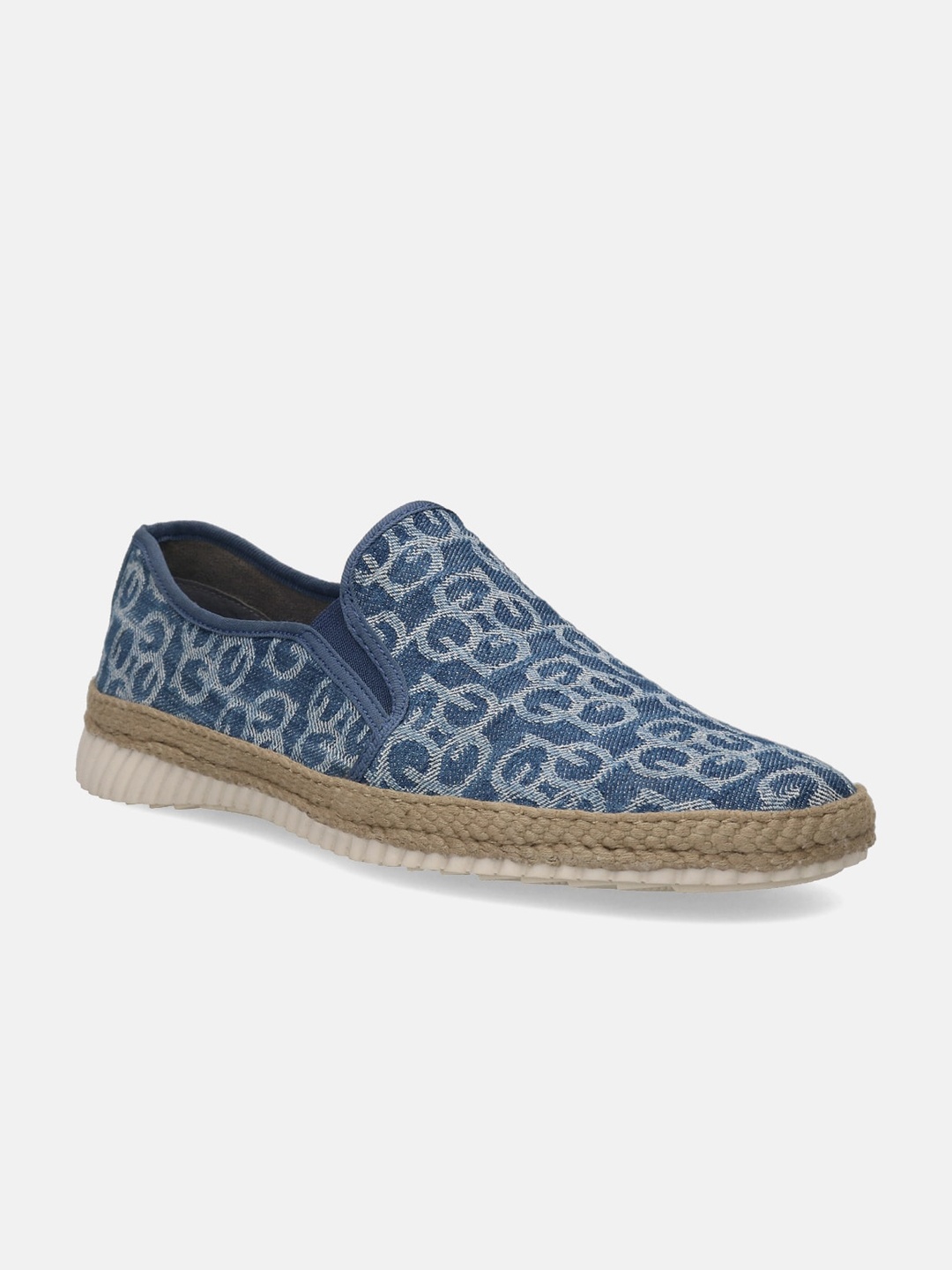

Bugatti Colville Men Printed Round Toe Textile Loafers, Blue