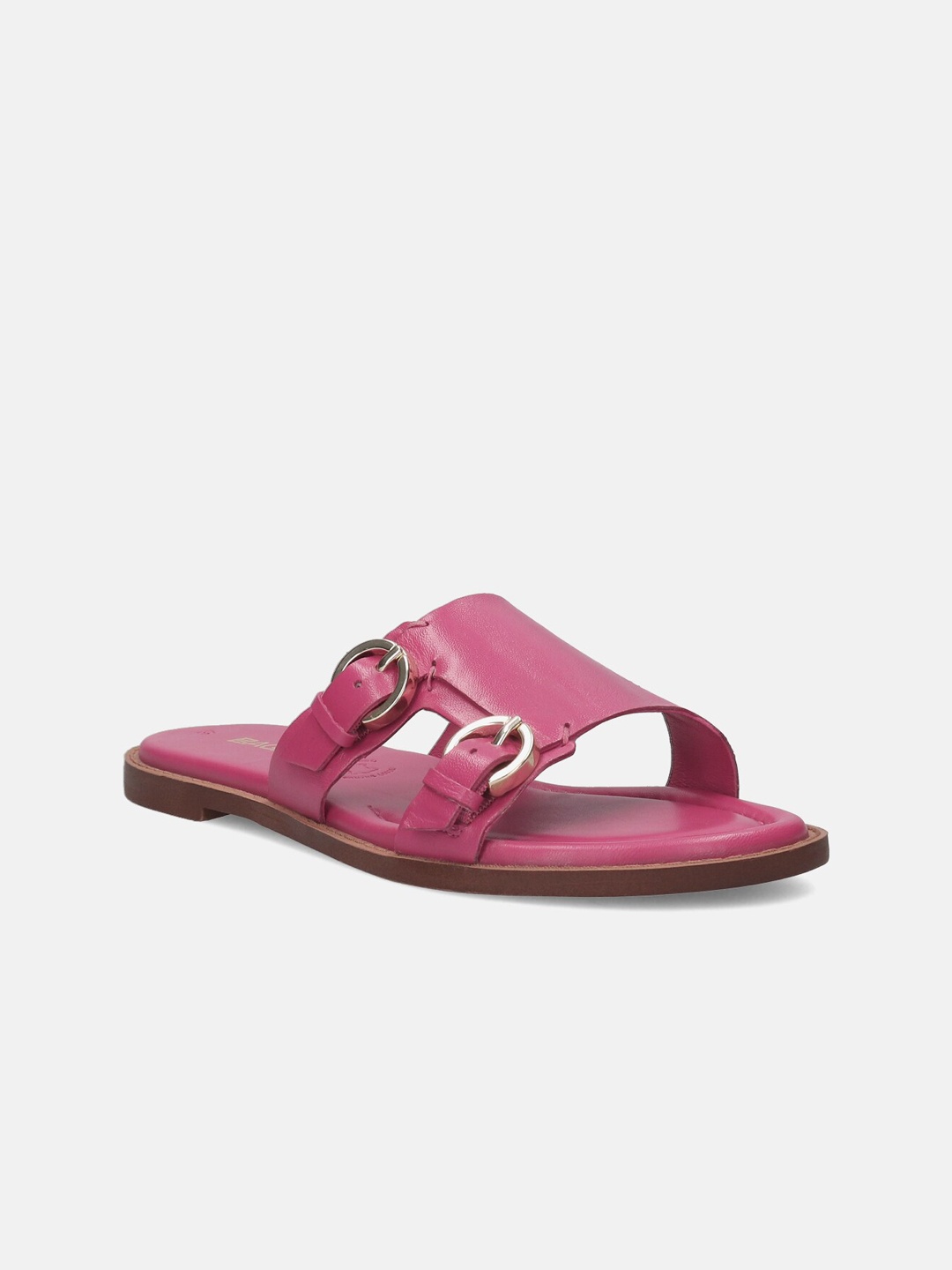 

BAGATT Goldy Buckle Detailed Leather Open Toe Flats, Pink