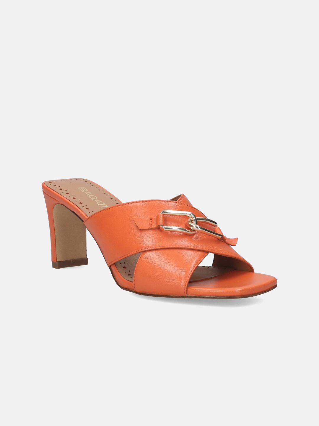 

BAGATT Jaya Embellished Leather Block Heels, Orange