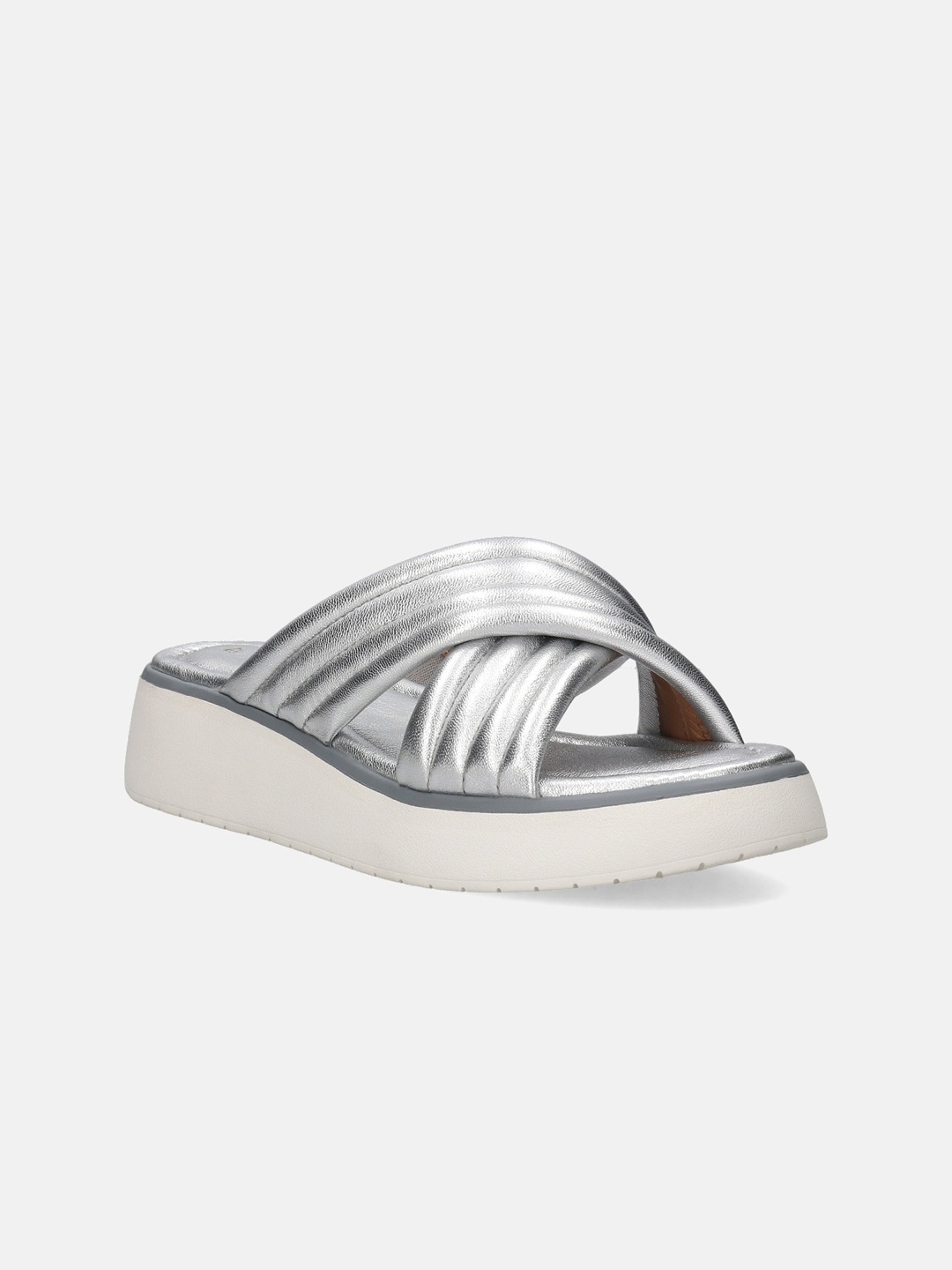 

BAGATT Kya Strappy Leather Open Toe Flats, Silver