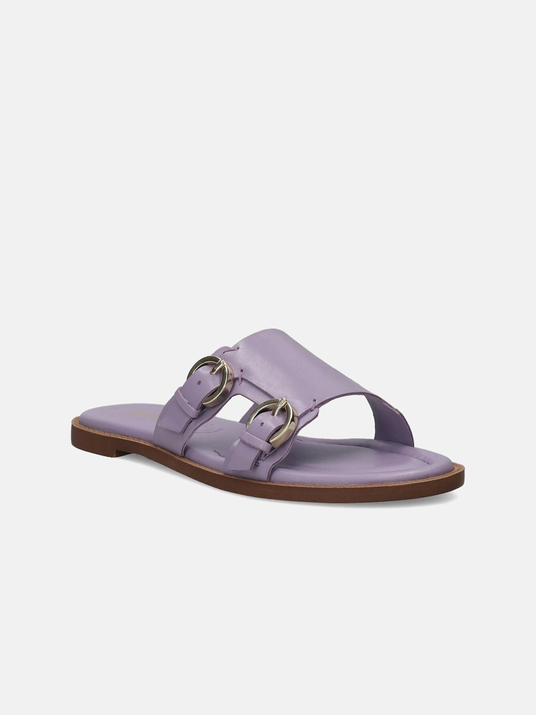 

BAGATT Goldy Buckle Detailed Leather Open Toe Flats, Purple