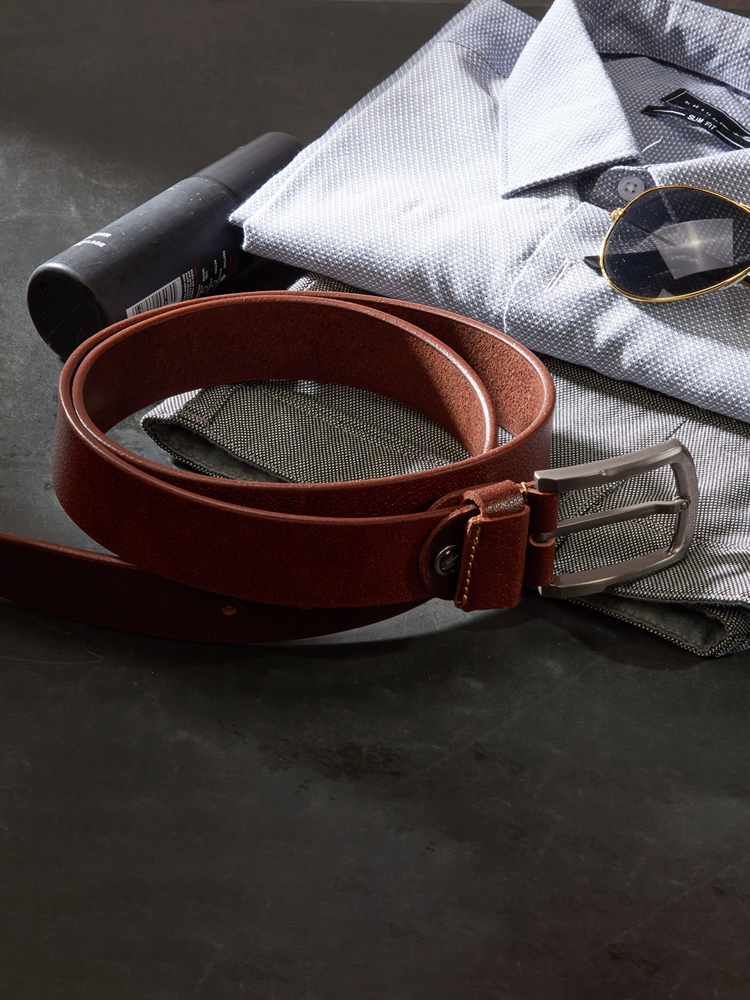 

KEZRO Men Textured Leather Belt, Brown