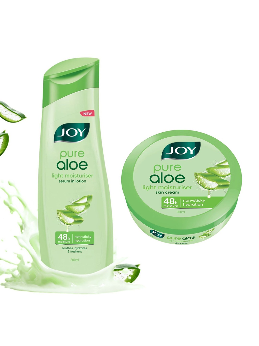 

JOY Pure Aloe Multi-Benefit Set of Lightweight Body Lotion - 300 ml & Body Cream - 200 ml, Green